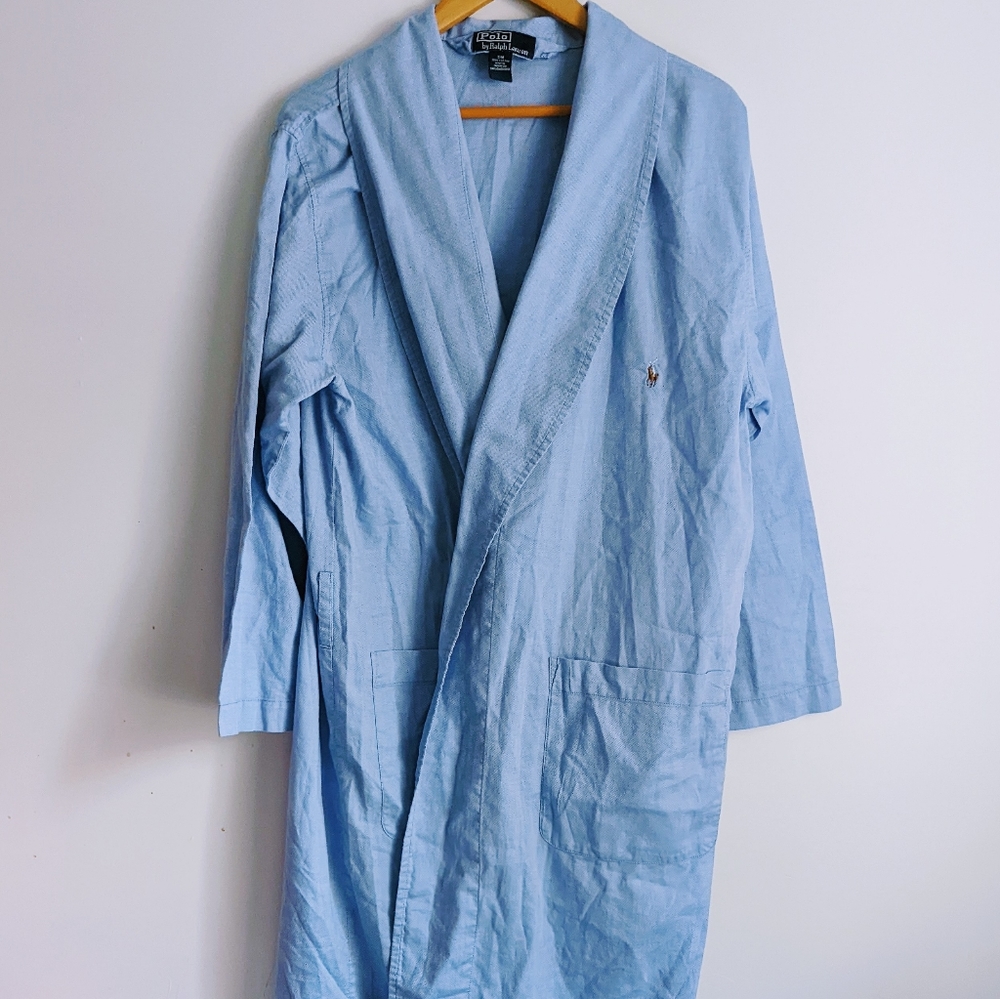 Polo Ralph Lauren Bathrobe Men's Long Sleeve Blue Thin 100% Cotton Size Small